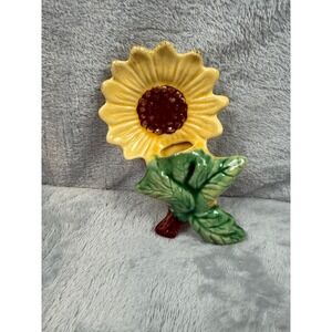 Vintage Ceramic Sunflower Wall Pocket Vase Hand Painted Floral Decor Cottage